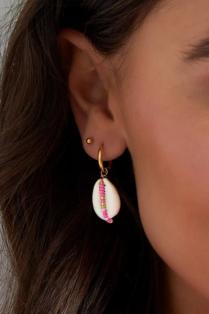 Stainless Steel Earrings with Seashell - Green