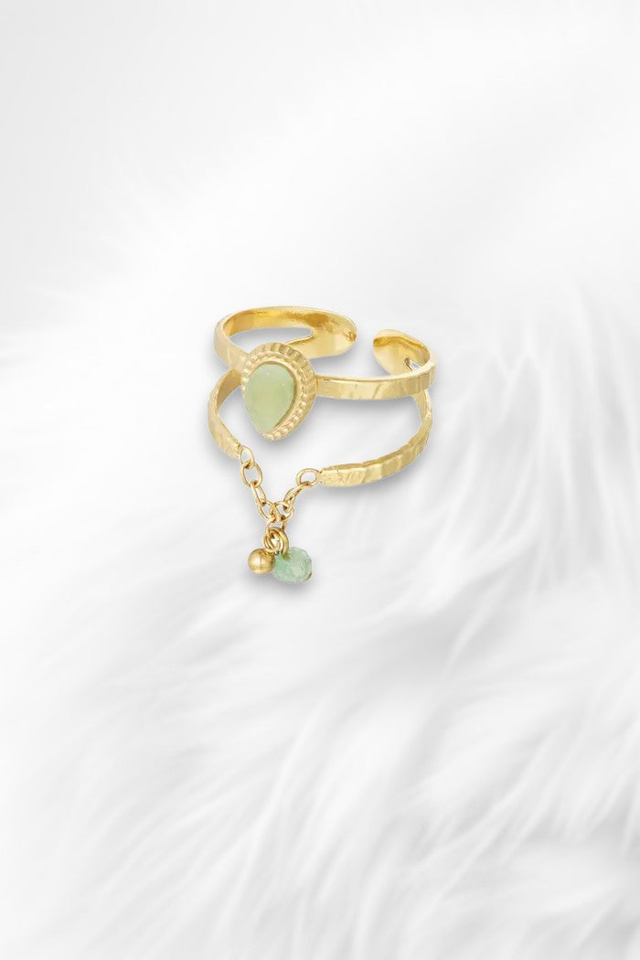 Ring elegant with chain - gold/light green