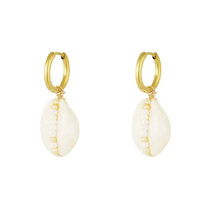 Stainless Steel Earrings with Seashell - White