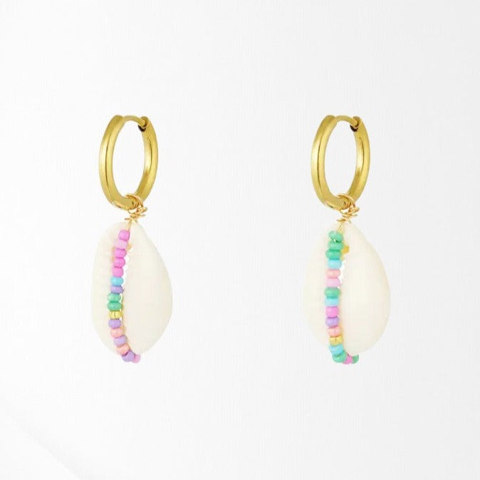 Stainless Steel Earrings with Seashell - Multicolor
