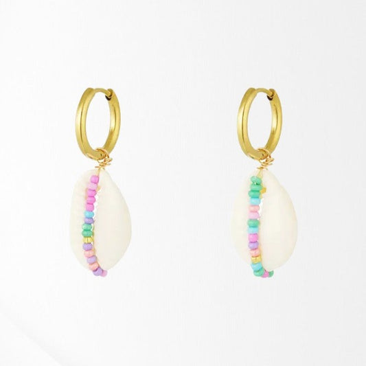 Stainless Steel Earrings with Seashell - Multicolor
