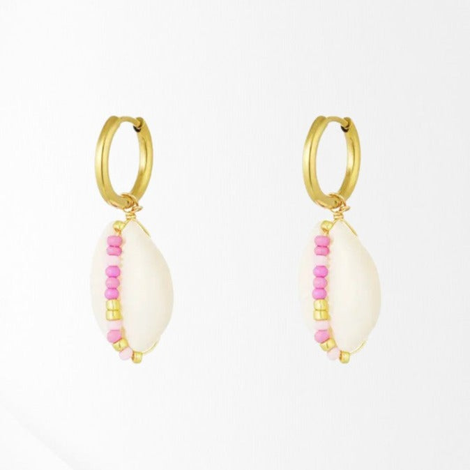 Stainless Steel Earrings with Seashell - Pink