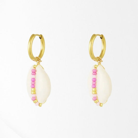 Stainless Steel Earrings with Seashell - Pink