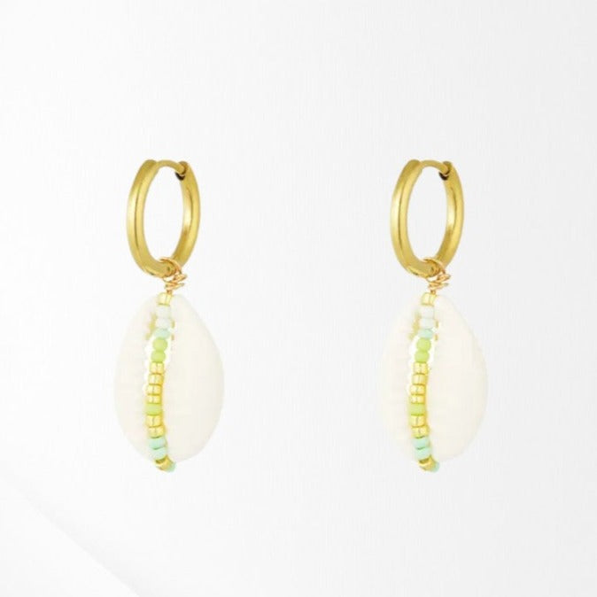 Stainless Steel Earrings with Seashell - Green