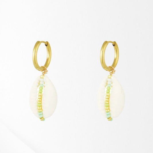 Stainless Steel Earrings with Seashell - Green
