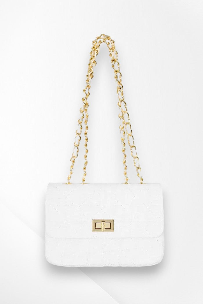 Bag with stitching and gold detail - White