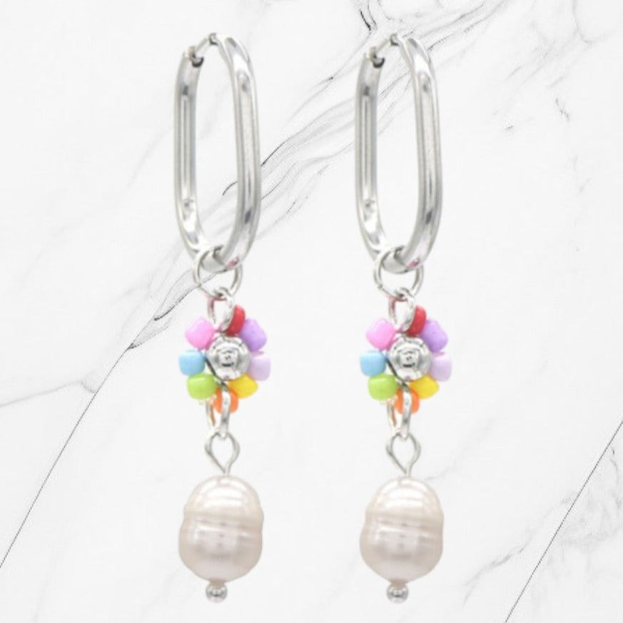 multicolor hang oorbel met parel