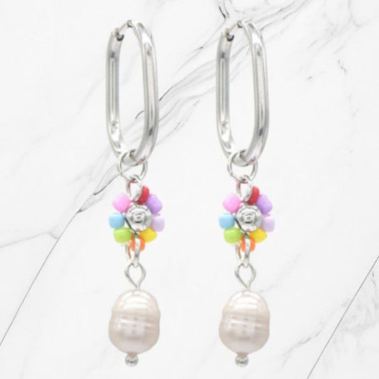 multicolor hang oorbel met parel