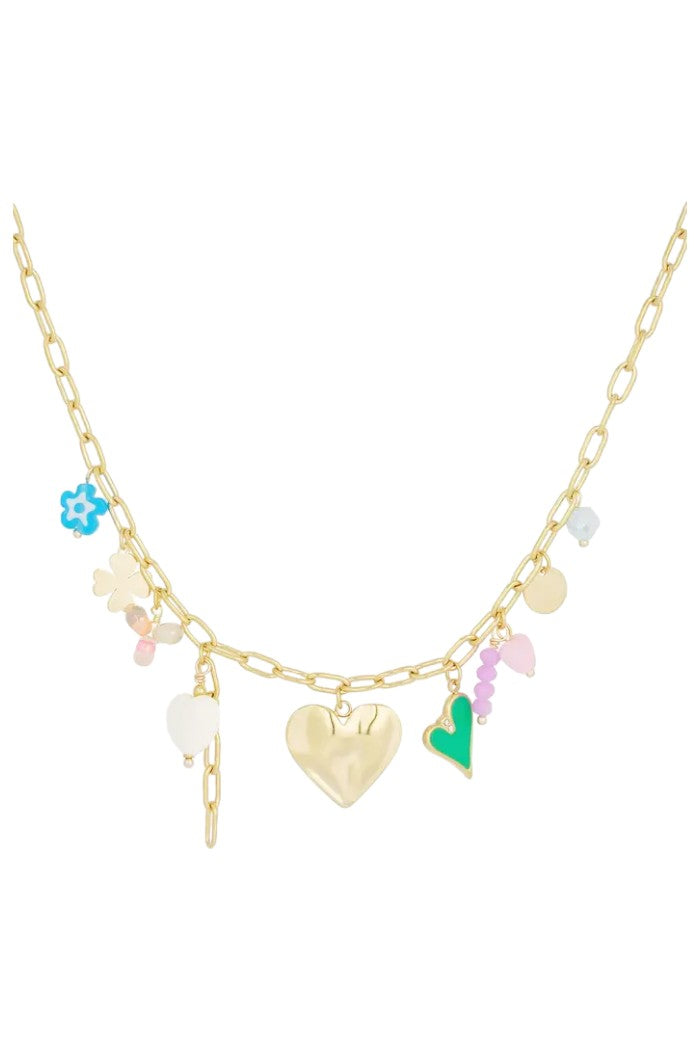 bedel ketting met gekleurde bedels - goud