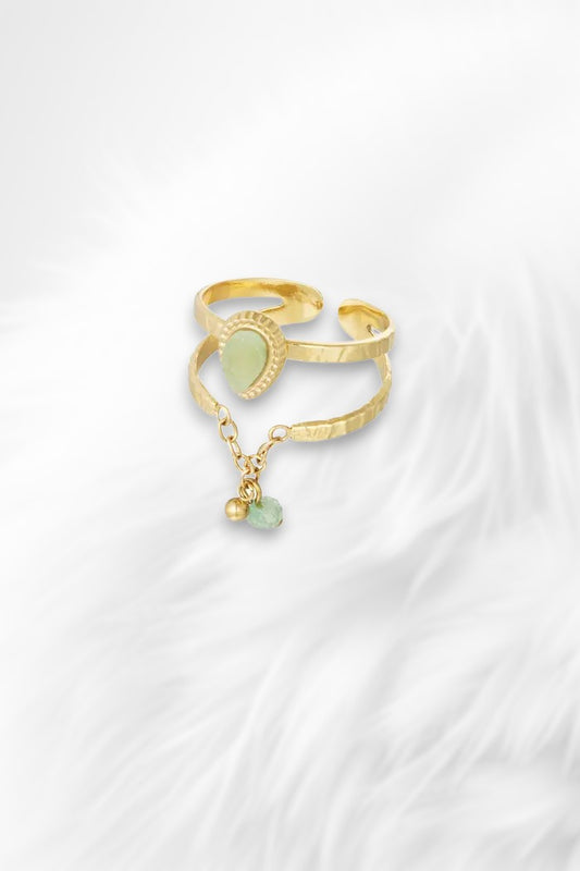 Ring elegant with chain - gold/light green