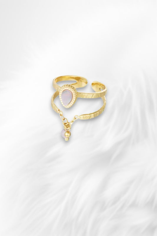 Ring elegant with chain - gold/lilac