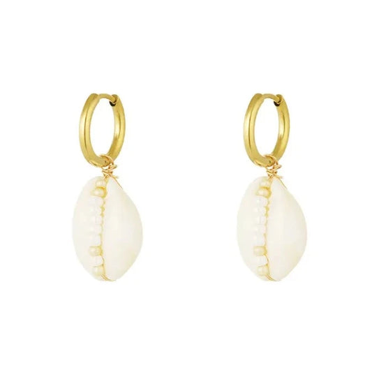 Stainless Steel Earrings with Seashell - White