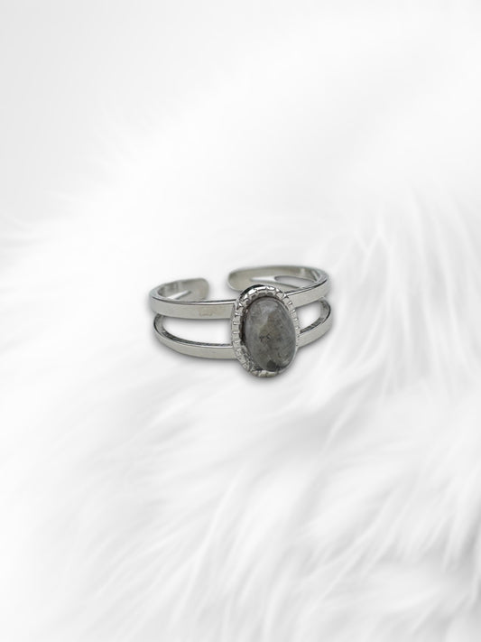 Dotted Stone Ring Silver-Grey
