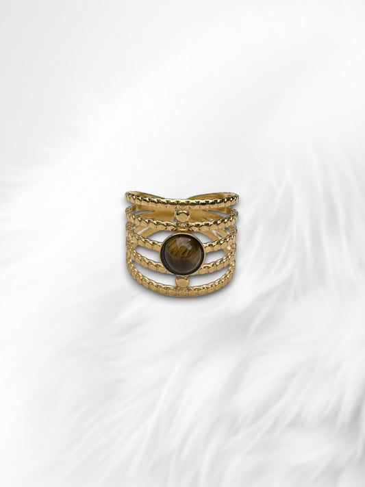 Five Gold Ring Brown Stone