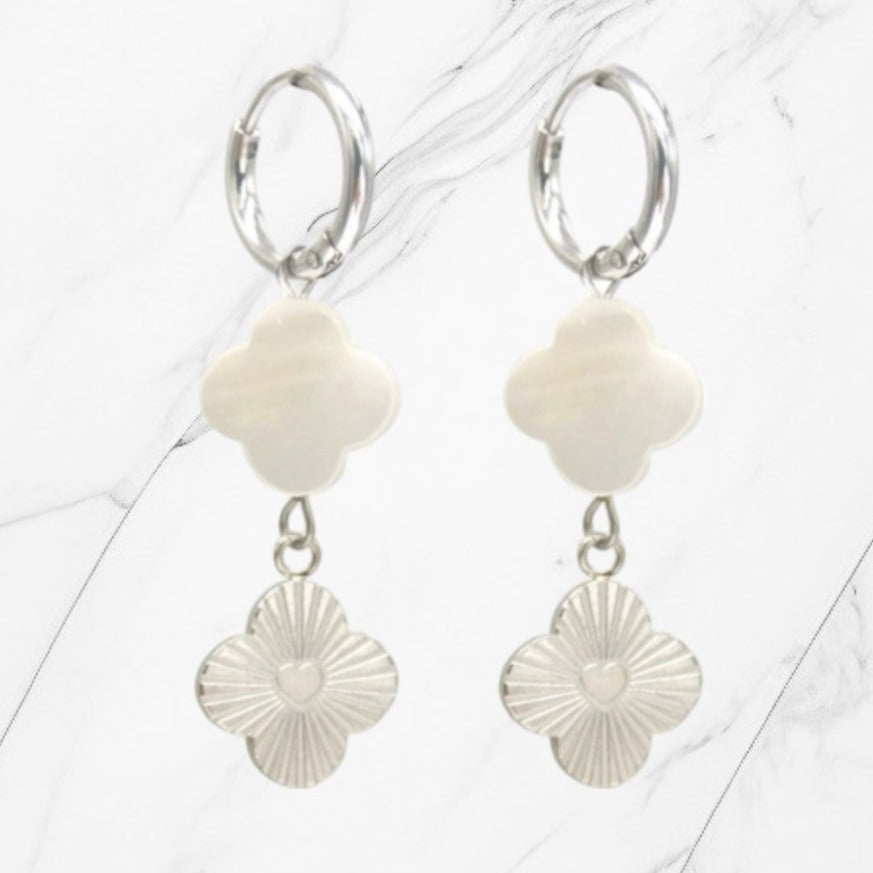 Hang oorbel met bloemen parel - Zilver/Wit