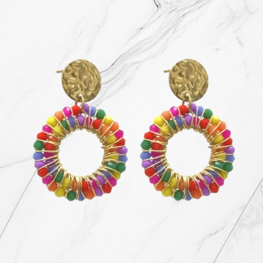 Multicolor glassbeads oorbel
