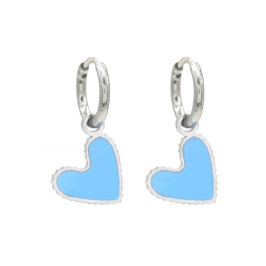 Oorring met hartje - Blauw/Zilver