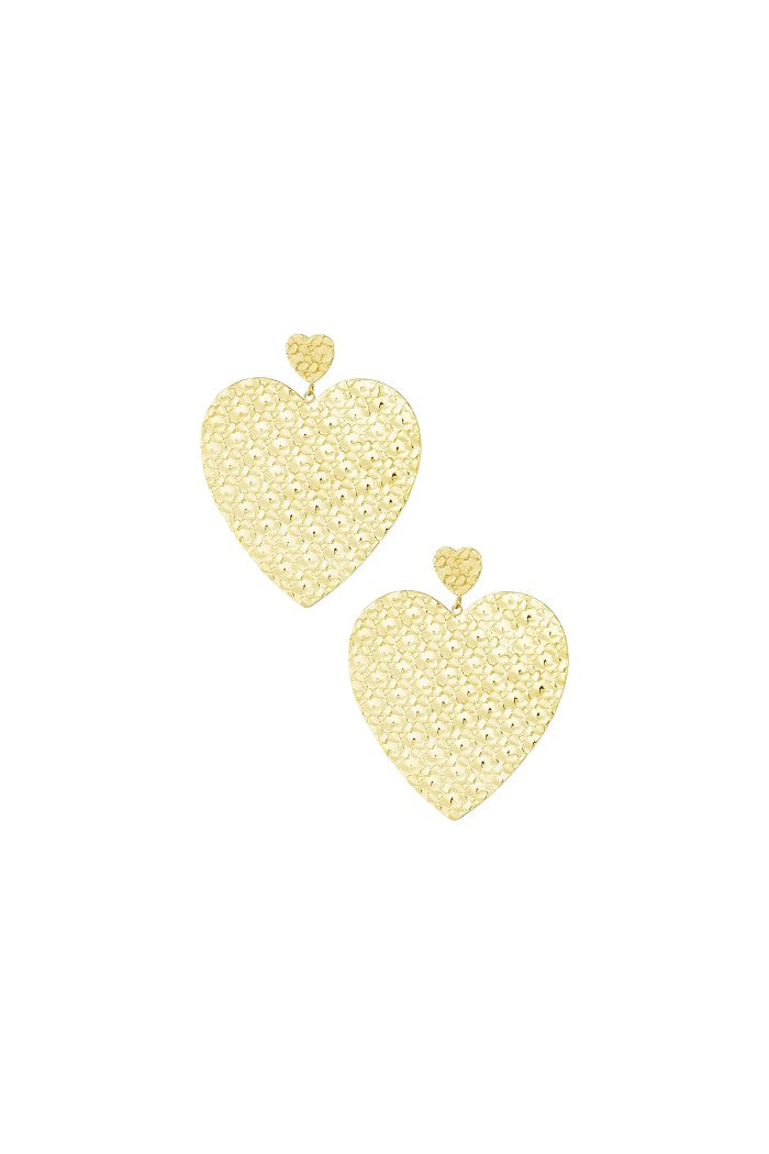 Oorbel met kleine hartje met grote hartjes hanger - goud