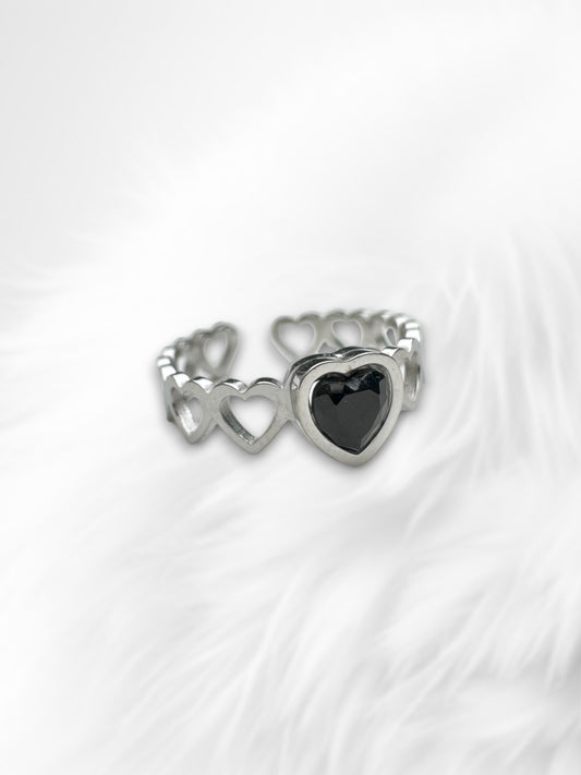 Ring Hearts Silver-Black